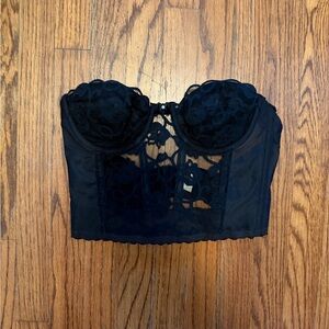 Vintage 90s Victoria's Secret Bustier: Black Floral Lace, Low Back